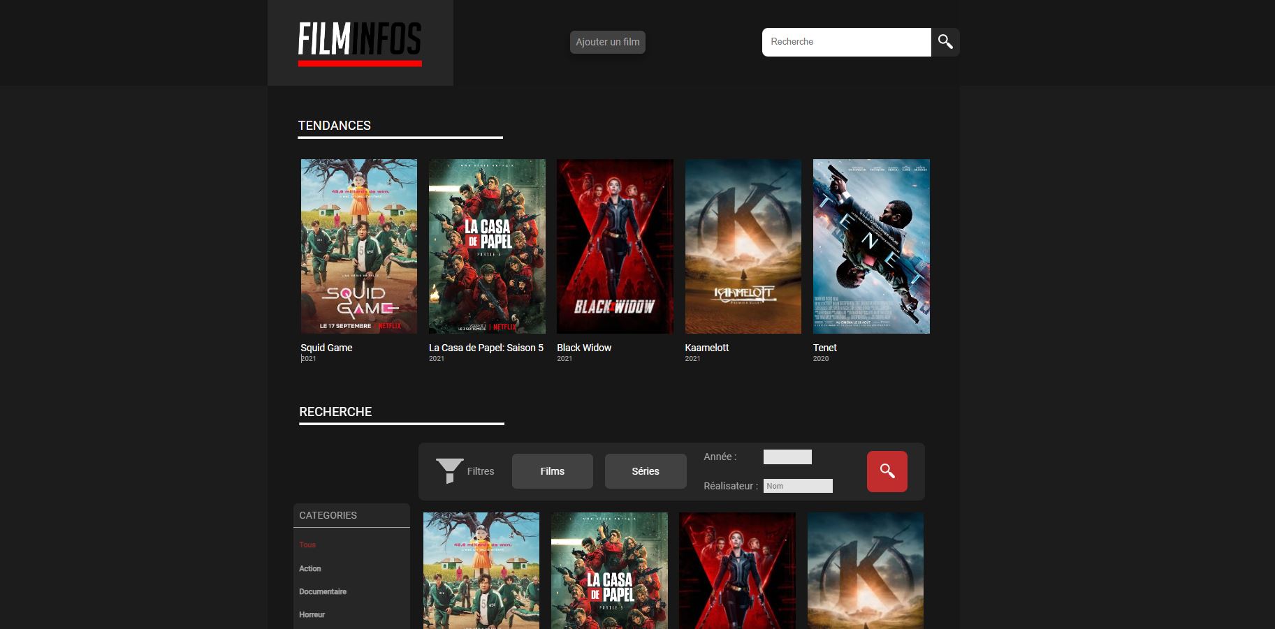 Films Infos main page screenshot